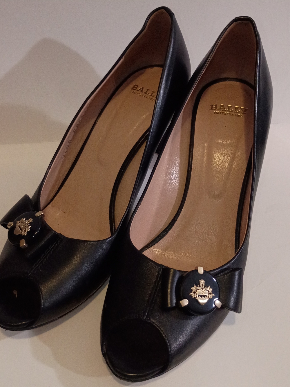 Bally Black Leather Peep-Toe Pumps